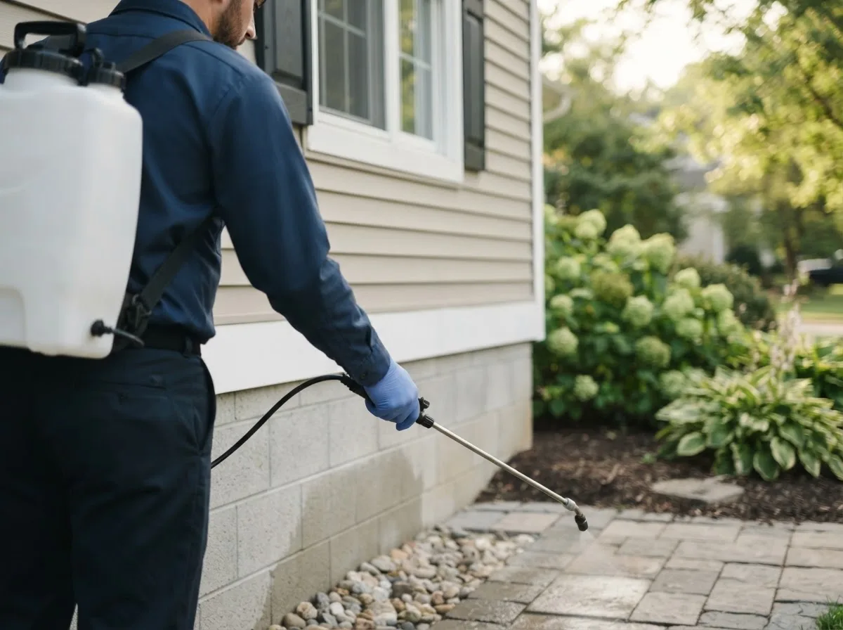 Pest control technician inspecting a home in Munich, ND